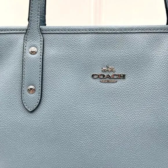 COACH Leather City Tote, Baby Blue Cross Grain Leather Tote GUC - Picture 6 of 16